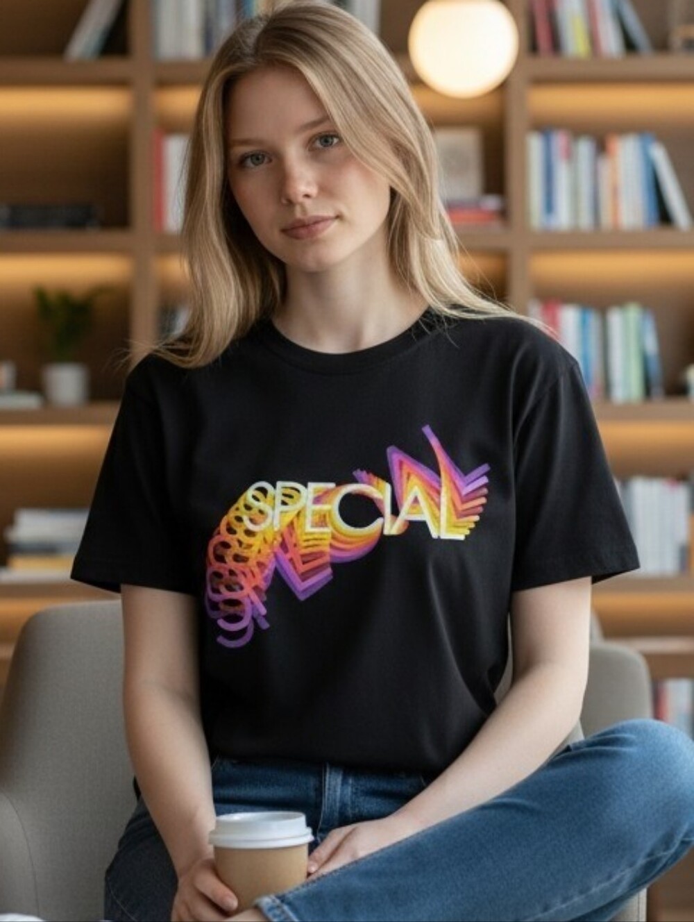 Black Graphic 'SPECIAL' Tee with Rainbow Fade Size Large